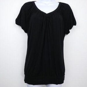 The Limited Shirt Womens Small Black Short Sleeve V Neck Ruched Detail Top